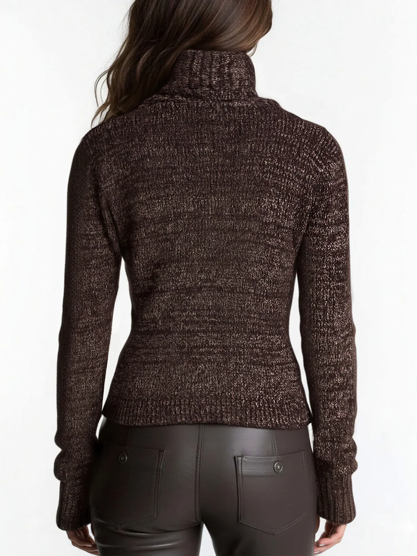 Brown Asymmetrical Zip Ribbed Knit Jacket - Image 6