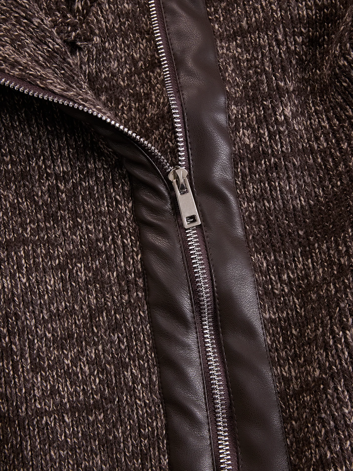 Brown Asymmetrical Zip Ribbed Knit Jacket - Image 9