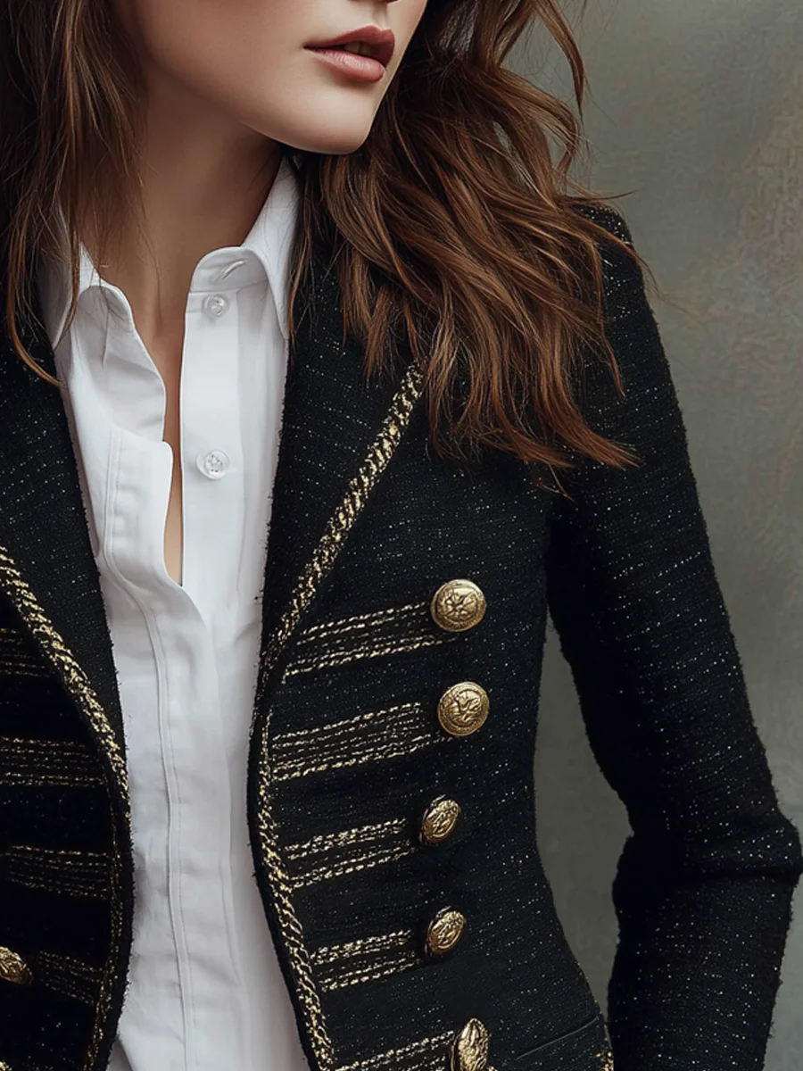 Metal Button Tweed Blazer - Image 3
