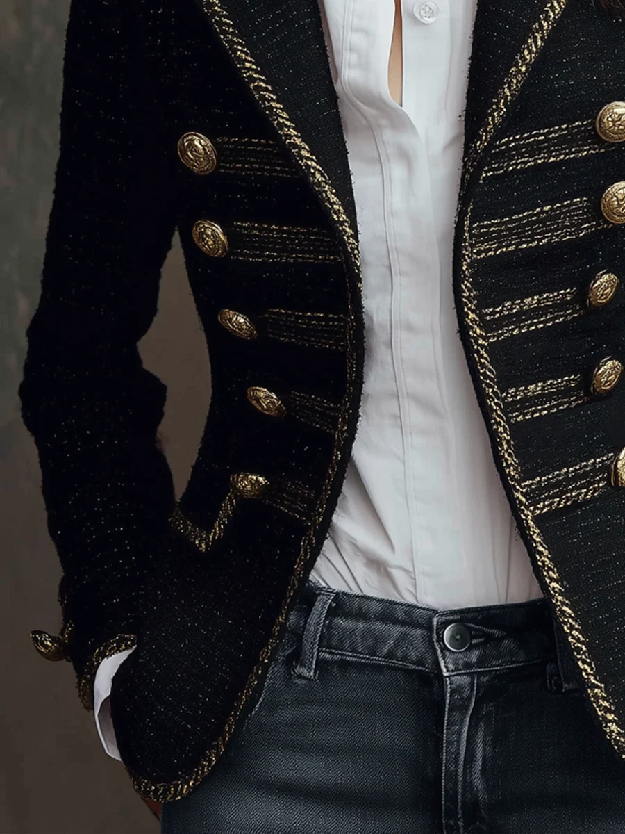 Metal Button Tweed Blazer - Image 4
