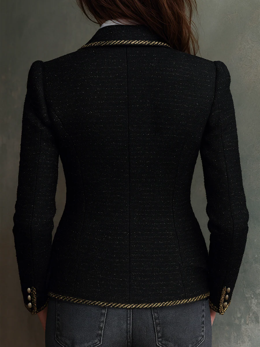 Metal Button Tweed Blazer - Image 5