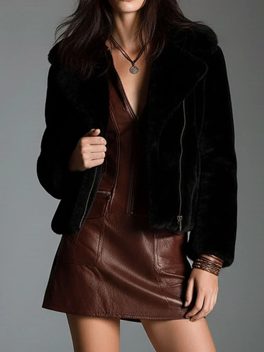 Chocolate Brown Eco Leather Zip Front Mini Dress With Utility Pockets - Image 5