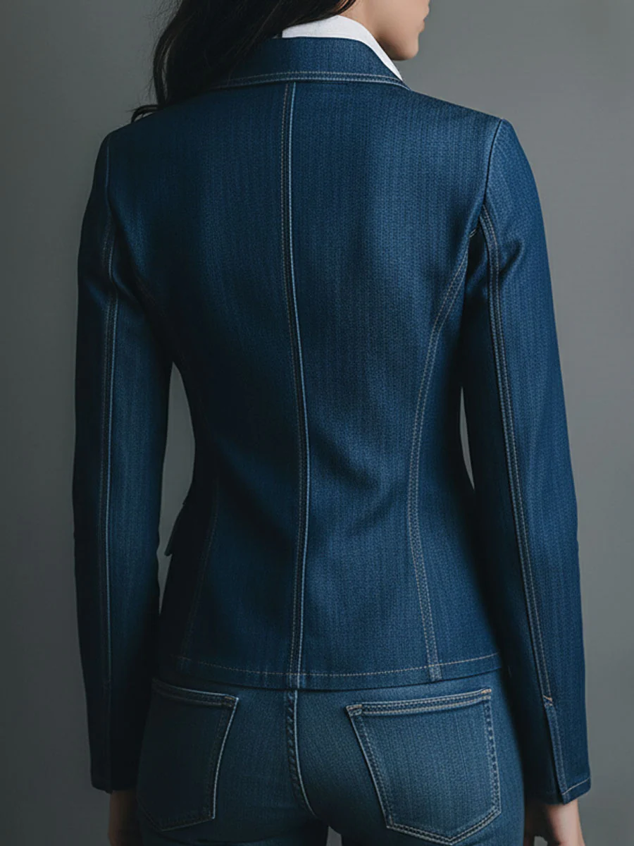 Classic Fitted Denim Jean Jacket With Pockets - Image 5