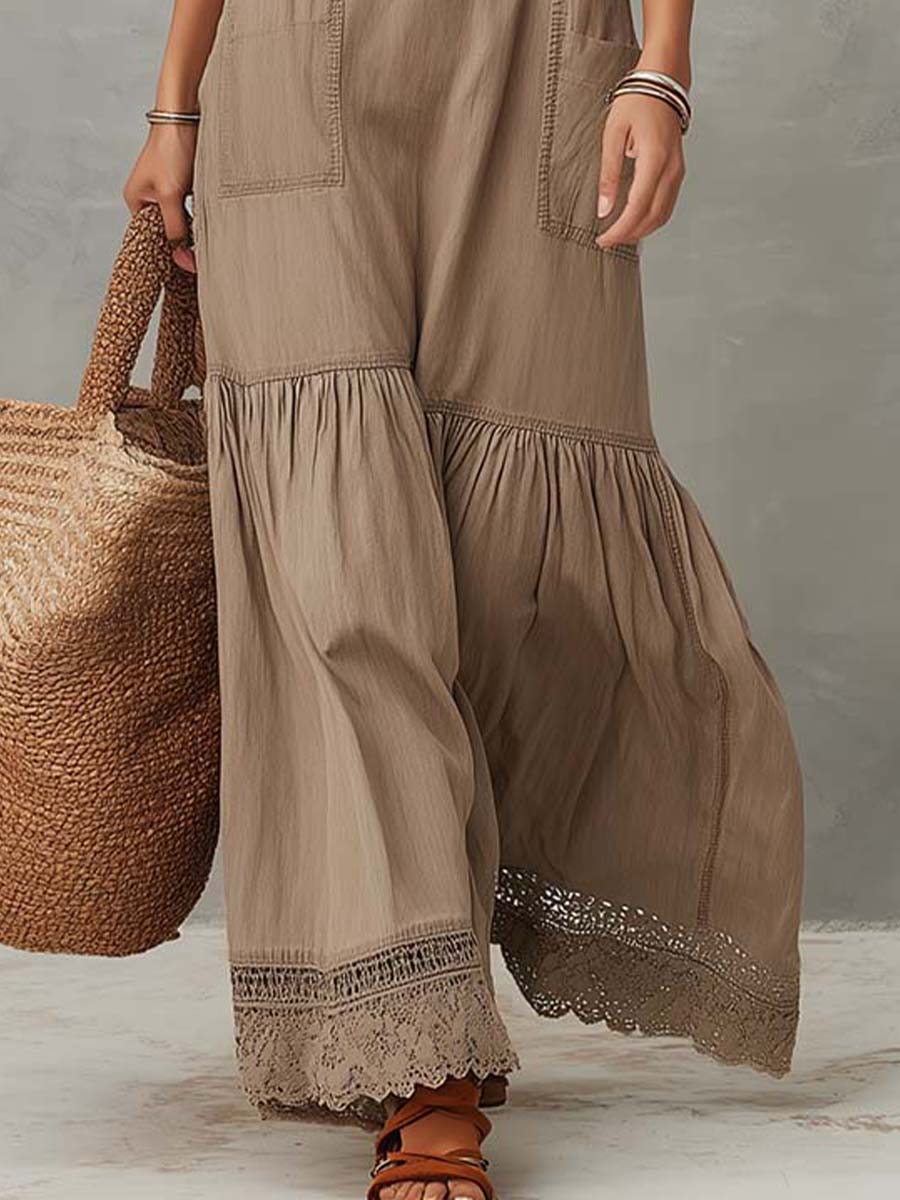 Classic Khaki Pure Cotton Sleeveless Maxi Dress - Image 6