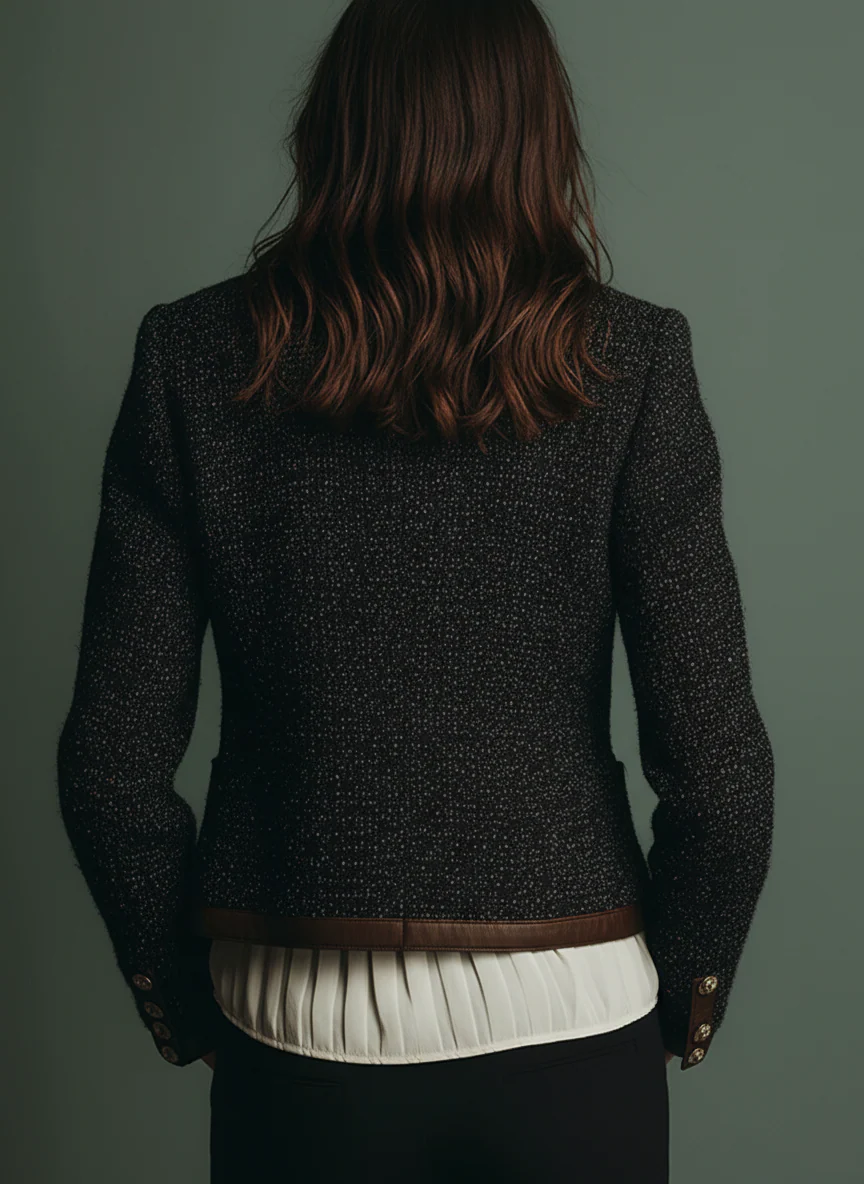 Classic Vintage Leather Trim Tweed Jacket - Image 3