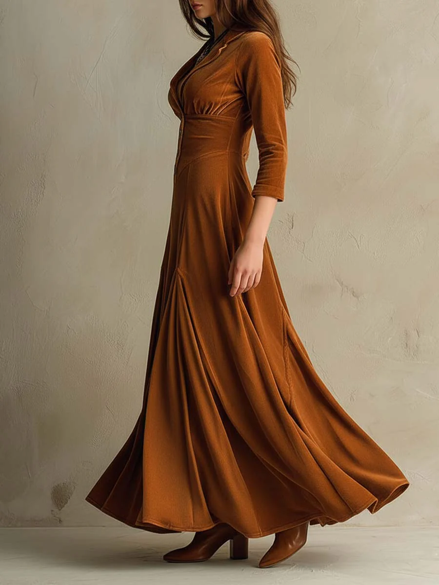Elegant 70s Style Blazer Style Velvet Dress - Image 3