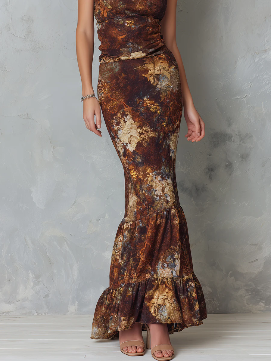 Elegant Keyhole Neck Floral Print Maxi Dress - Image 3