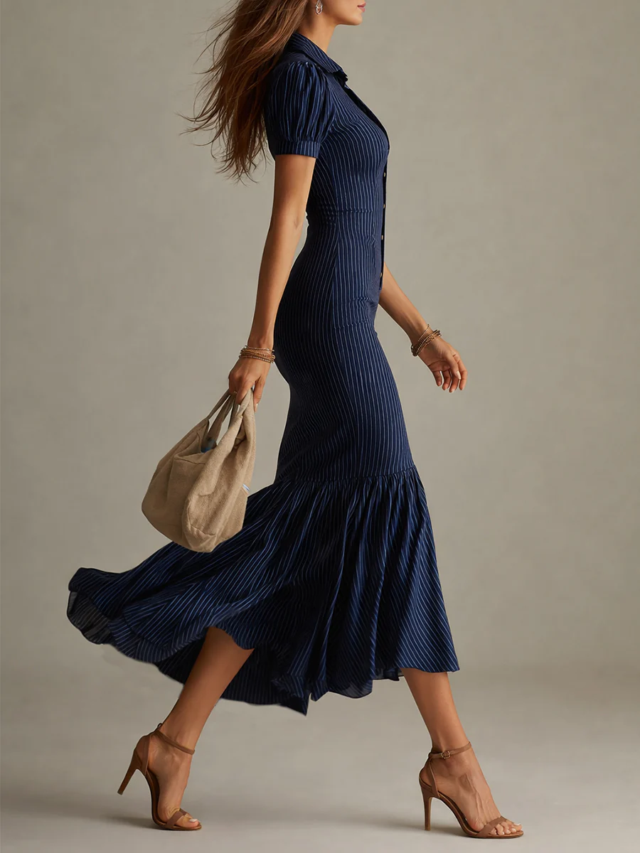 Elegant Striped Slim-fit Mermaid Maxi Dress - Image 2