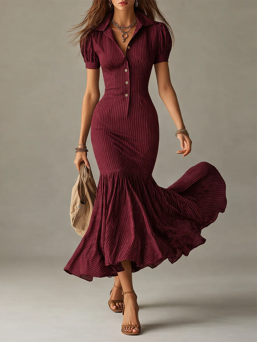 Elegant Striped Slim-fit Mermaid Maxi Dress - Image 4