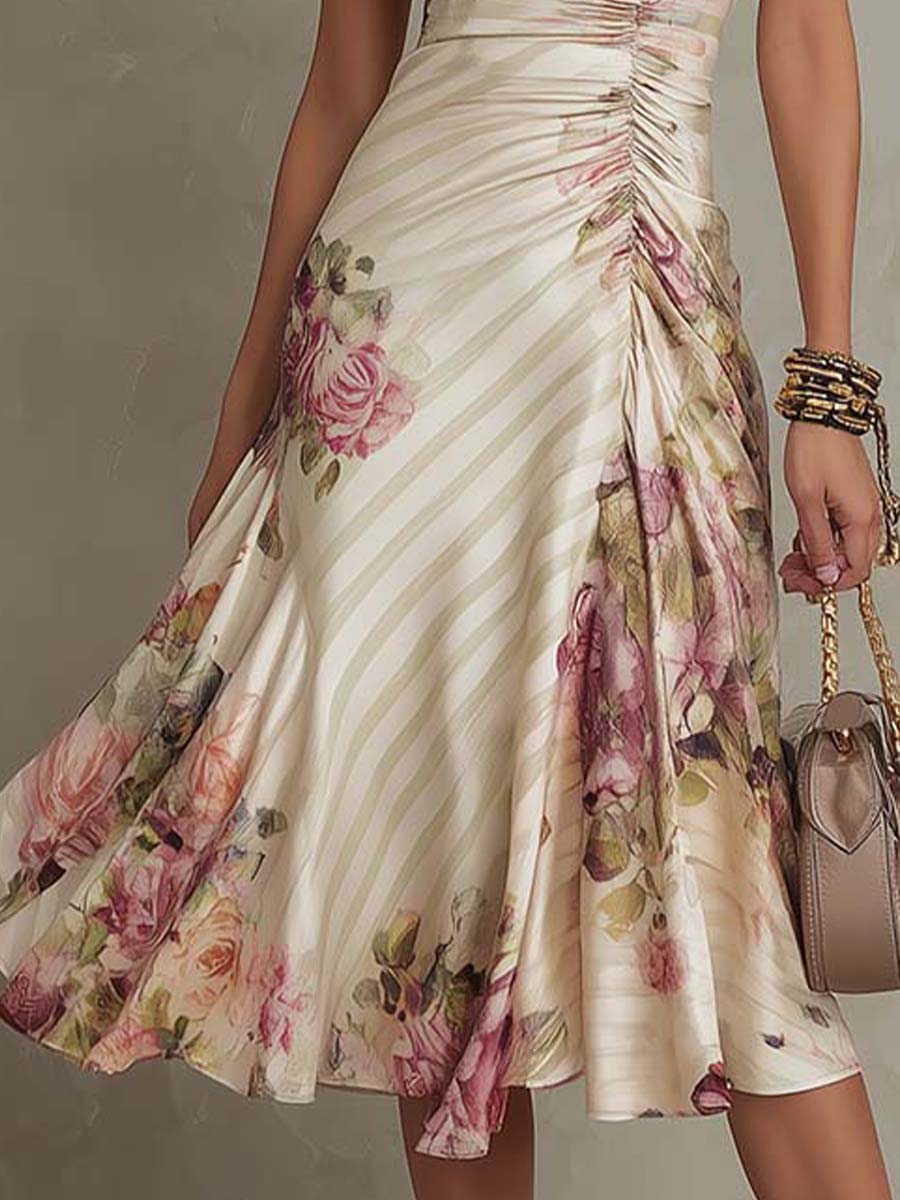 Elegant Vintage Floral Chiffon Midi Dress - Image 5