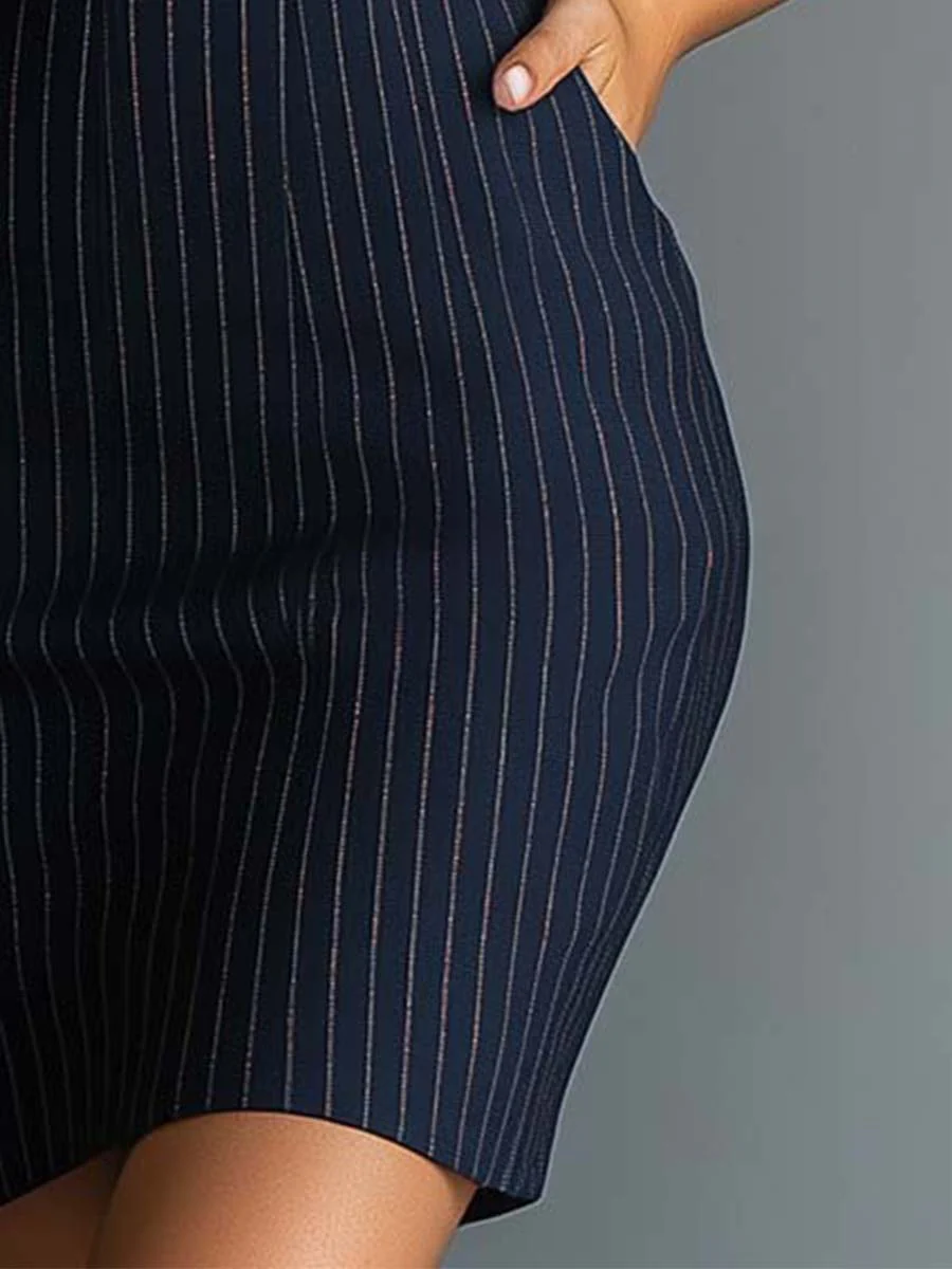 Halter Pinstripe V - neck Bodycon Dress - Image 6