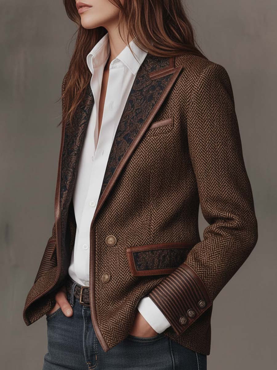 Herringbone Tweed Blazer With Printed Panels - Image 10