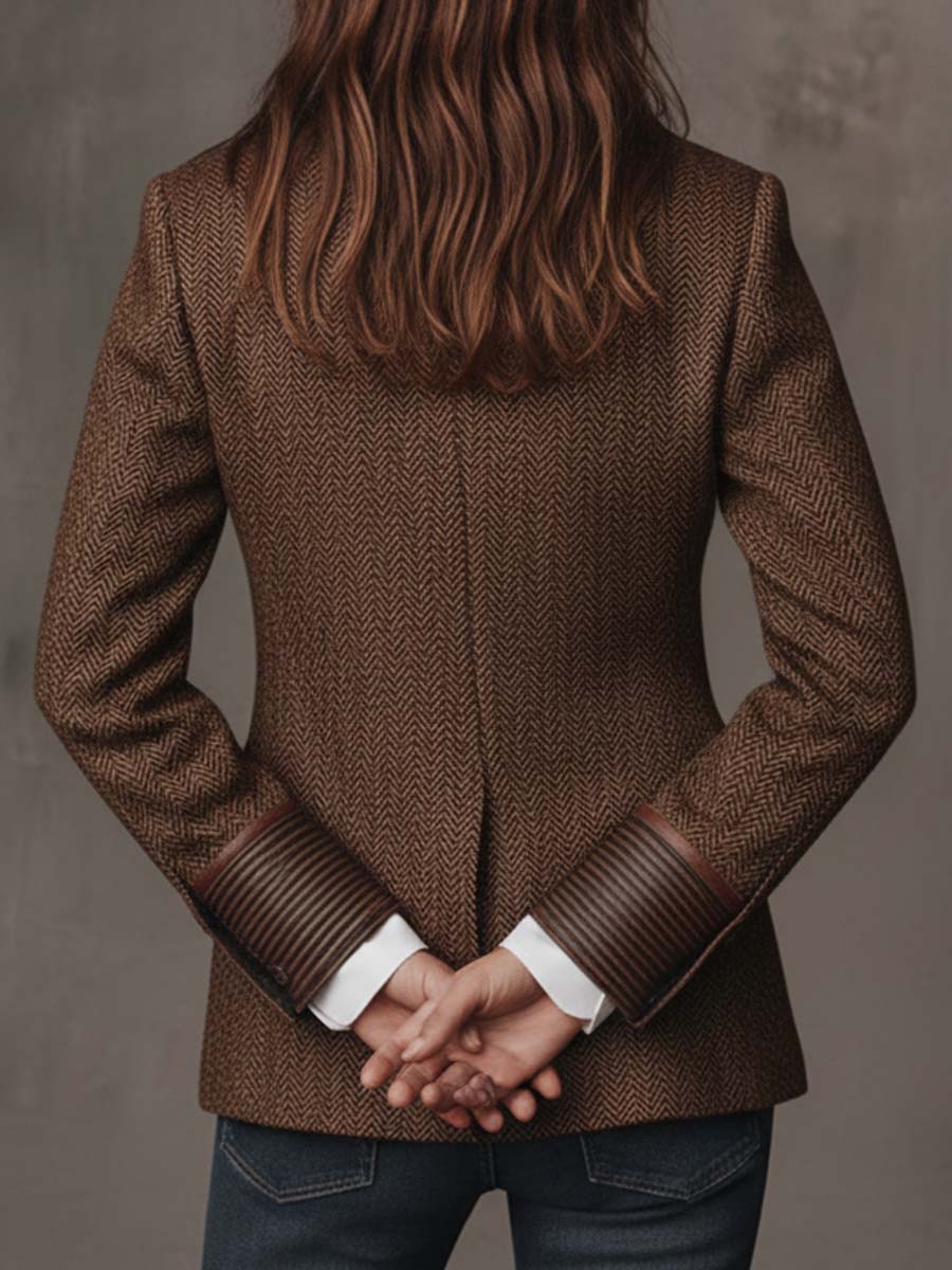 Herringbone Tweed Blazer With Printed Panels - Image 11