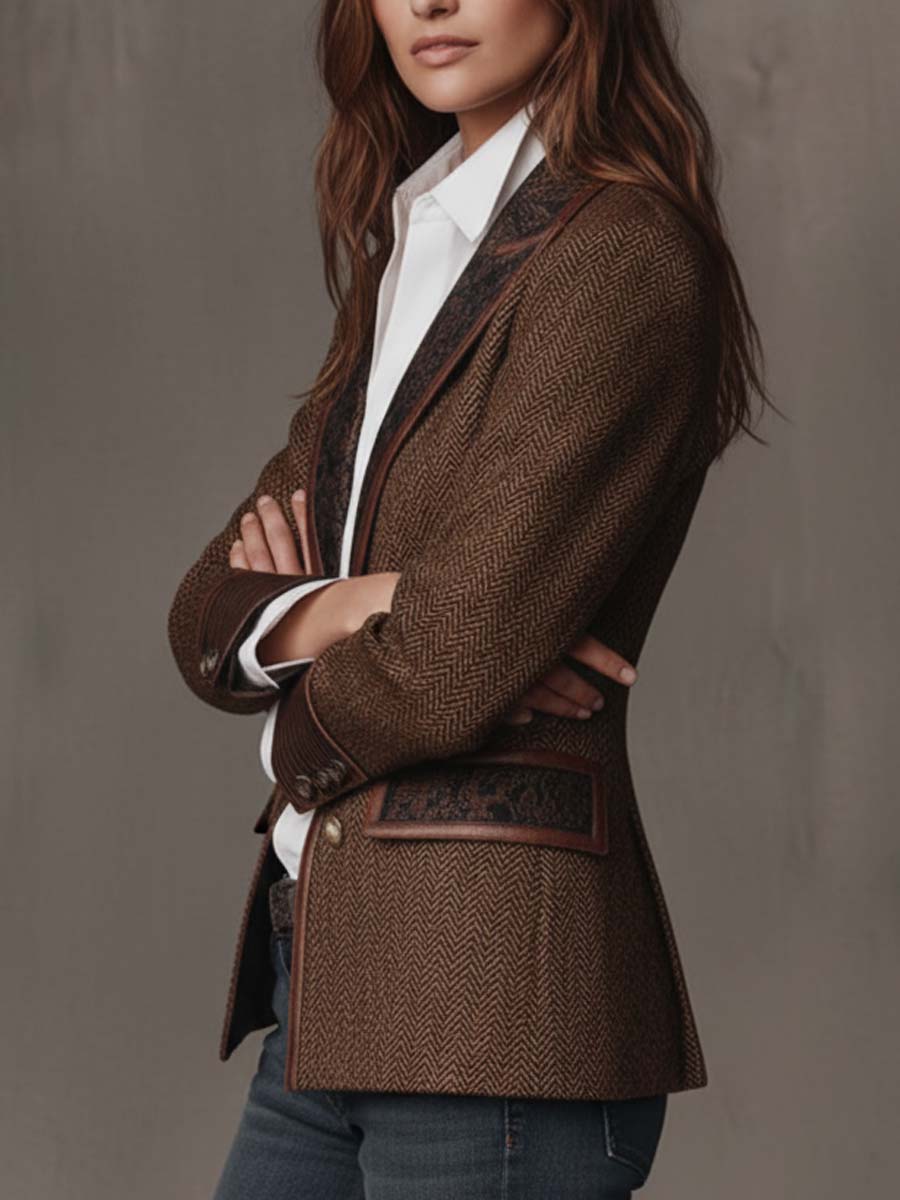 Herringbone Tweed Blazer With Printed Panels - Image 3
