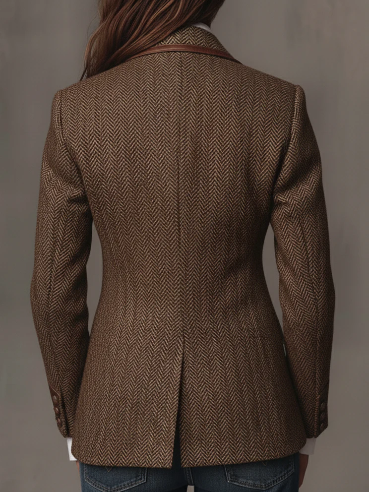 Herringbone Tweed Blazer With Printed Panels - Image 4