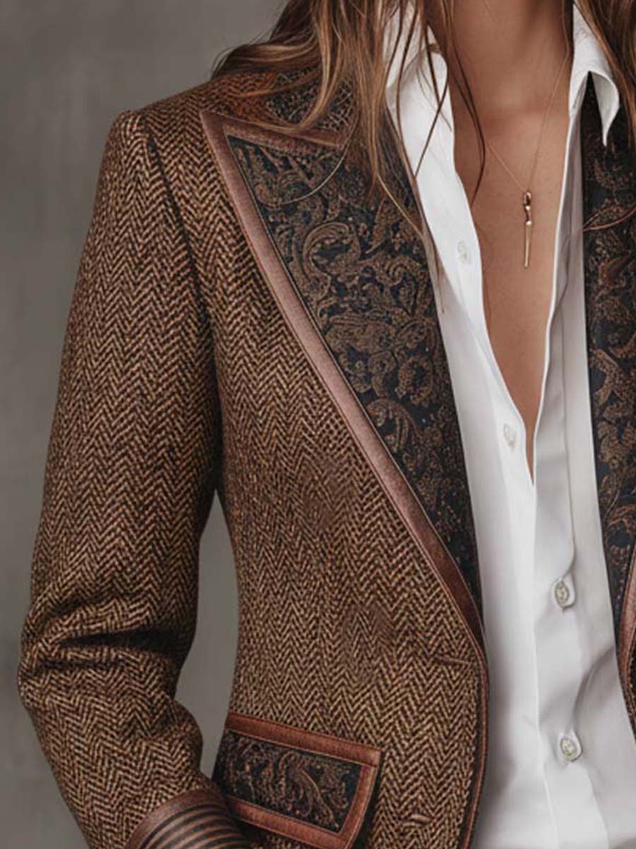 Herringbone Tweed Blazer With Printed Panels - Image 5