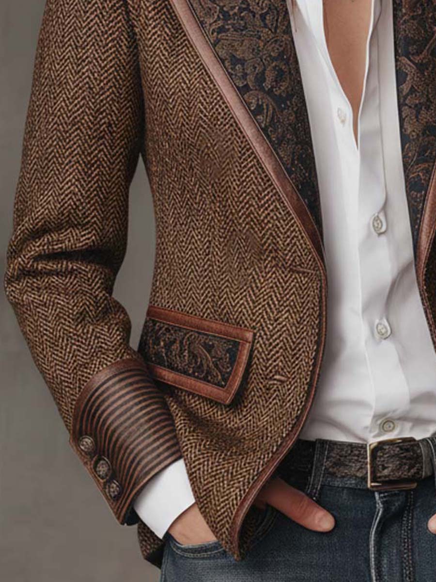 Herringbone Tweed Blazer With Printed Panels - Image 6