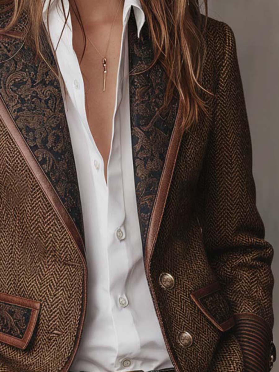 Herringbone Tweed Blazer With Printed Panels - Image 7