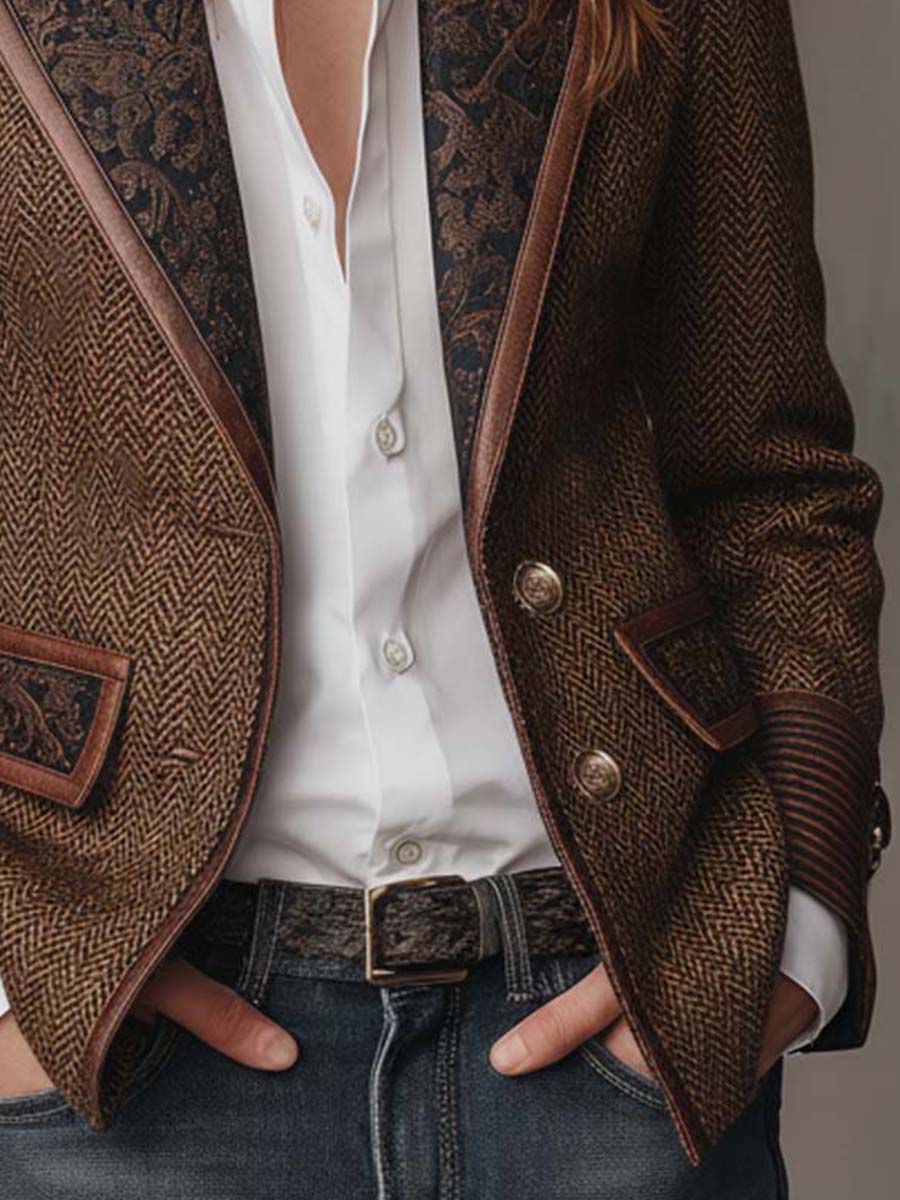 Herringbone Tweed Blazer With Printed Panels - Image 8