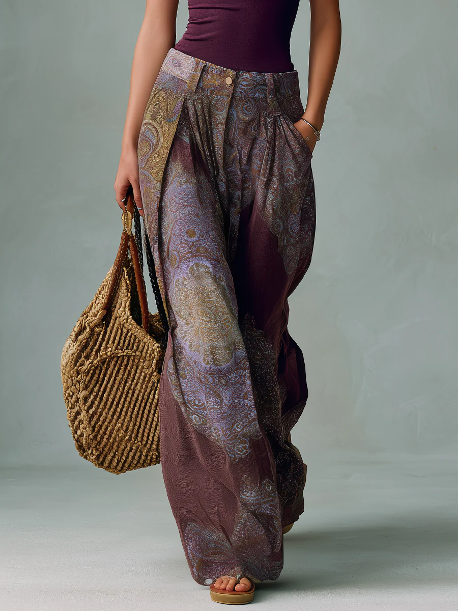 Lace-Trimmed Vest & Tribal-Print Wide-Leg Pants Set - Image 3