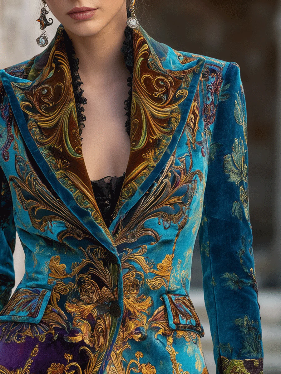 Luxury Bohemian Baroque Velvet Tailored Blazer - Image 3