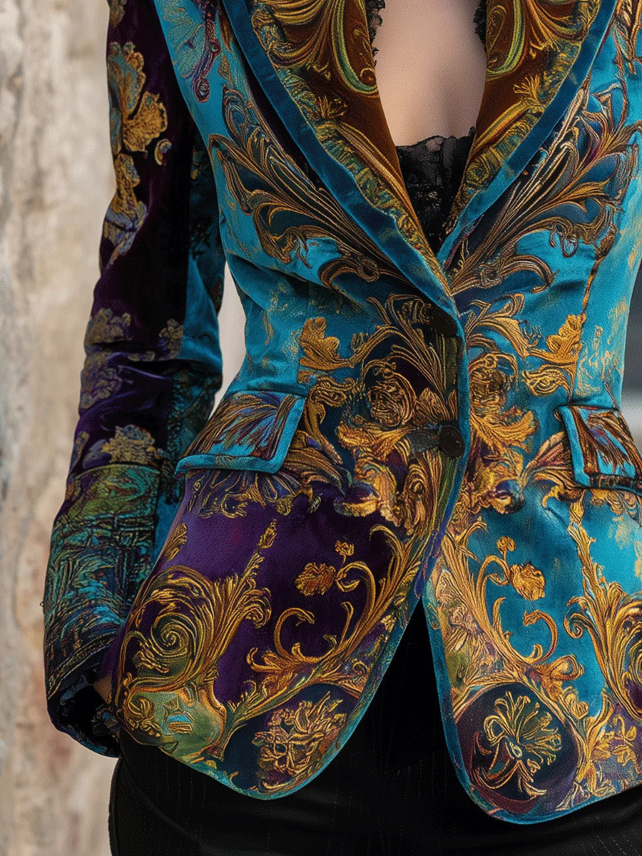 Luxury Bohemian Baroque Velvet Tailored Blazer - Image 4