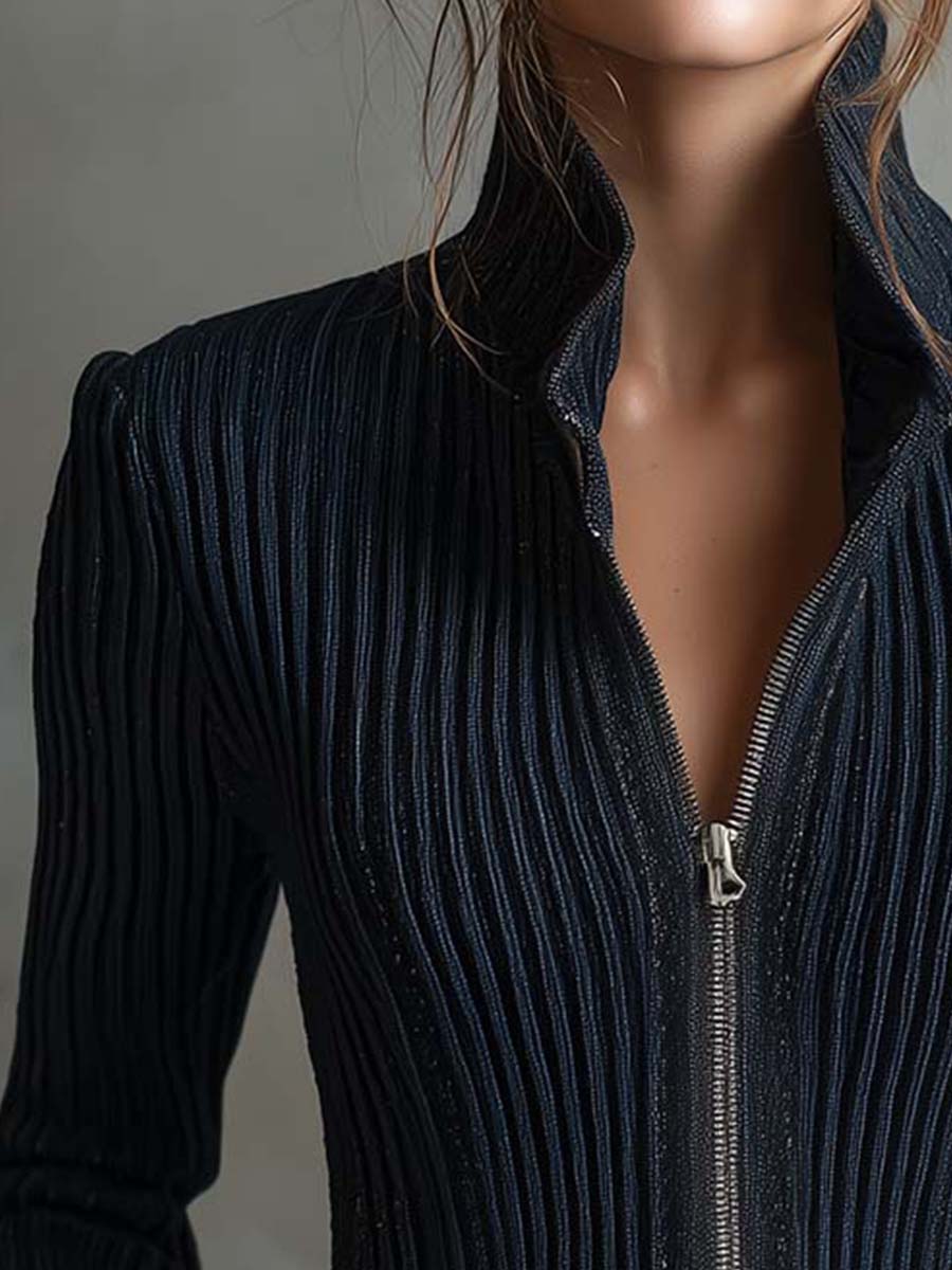 Midnight Sparkle Ribbed Knit Jacket - Image 3