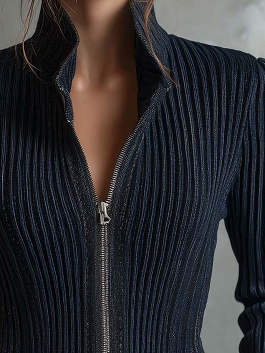 Midnight Sparkle Ribbed Knit Jacket - Image 4