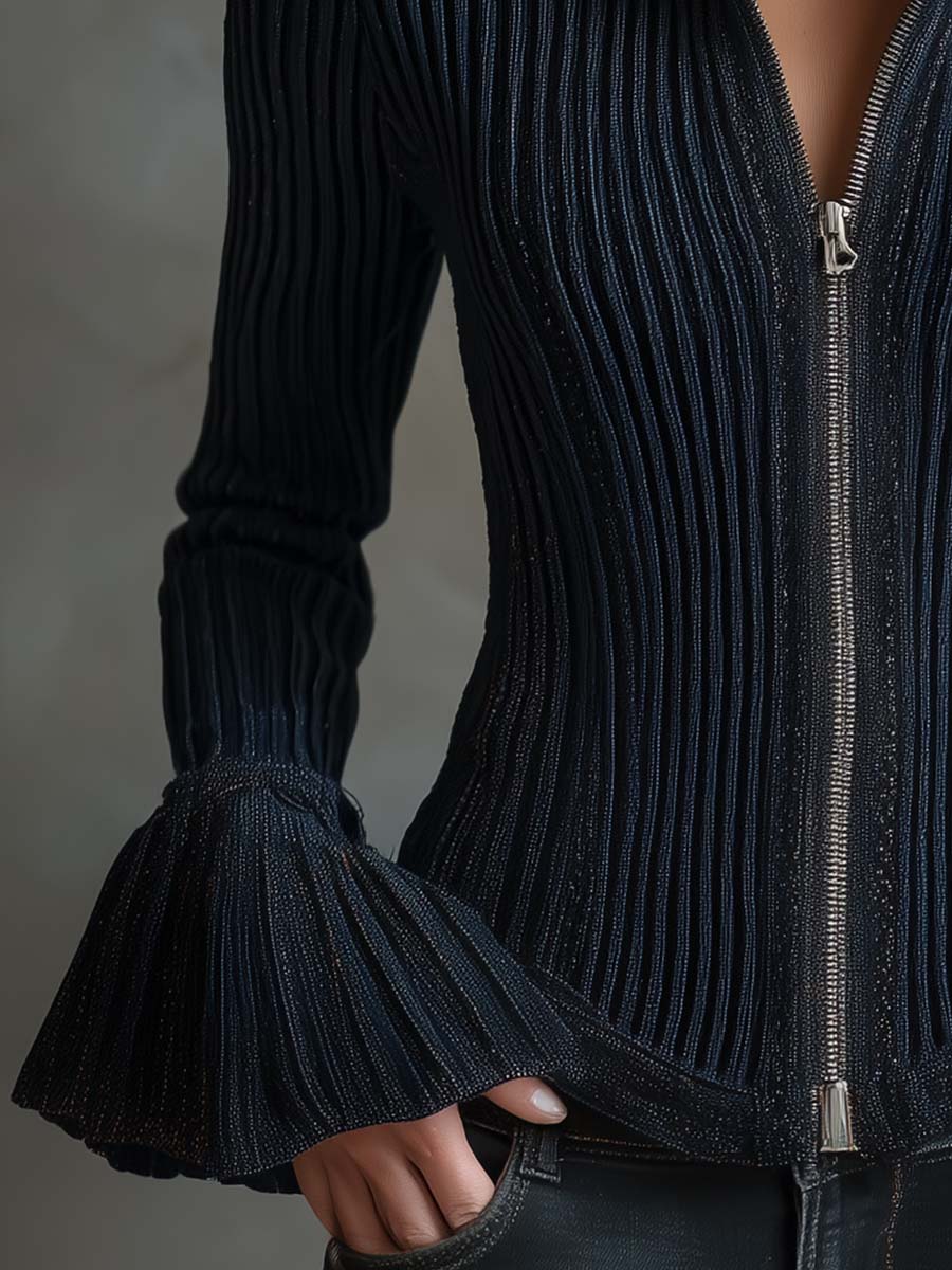 Midnight Sparkle Ribbed Knit Jacket - Image 5