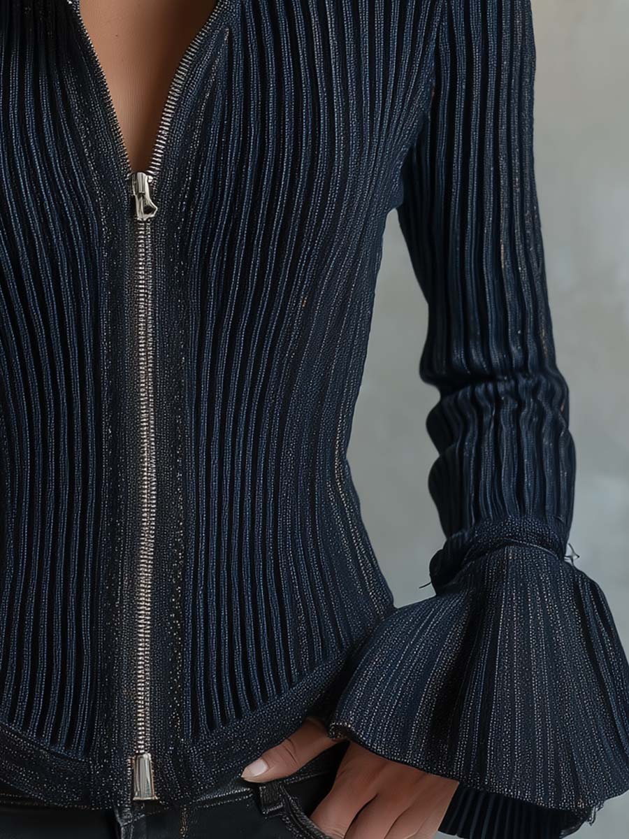 Midnight Sparkle Ribbed Knit Jacket - Image 6