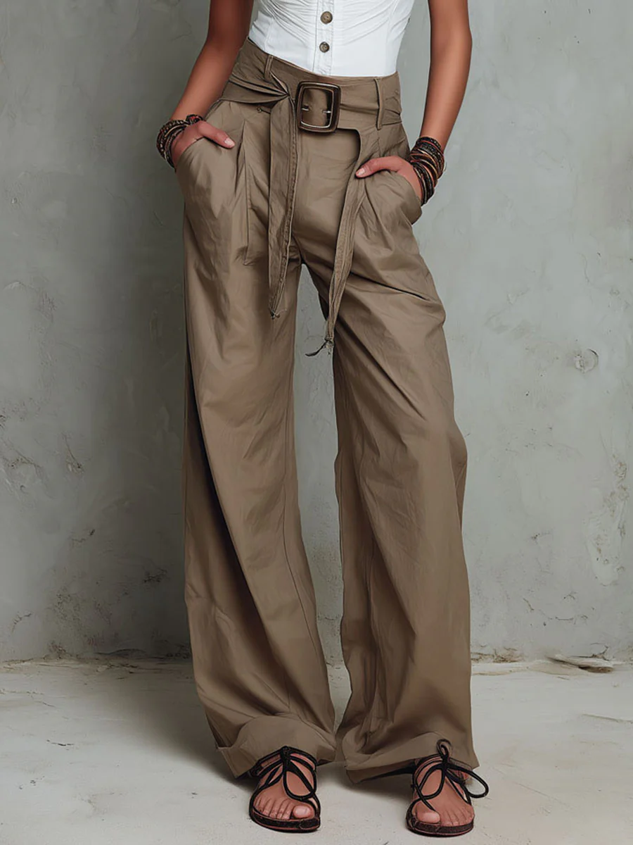 Modern Chic White Top & Wide-Leg Utility Pants Set - Image 3