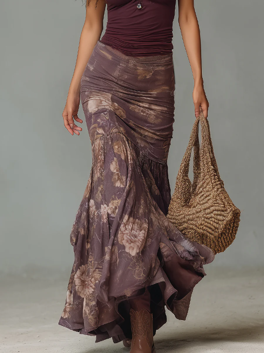 Oil Painting Floral Print Halter-Neck Maxi Dress - Image 3