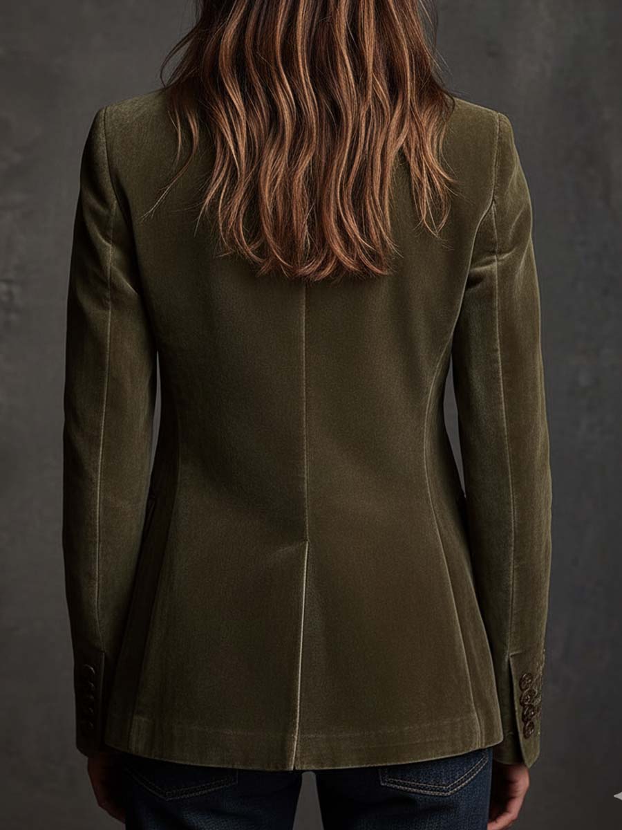 Olive Green Velvet Blazer With Intricate Floral Embroidery - Image 7
