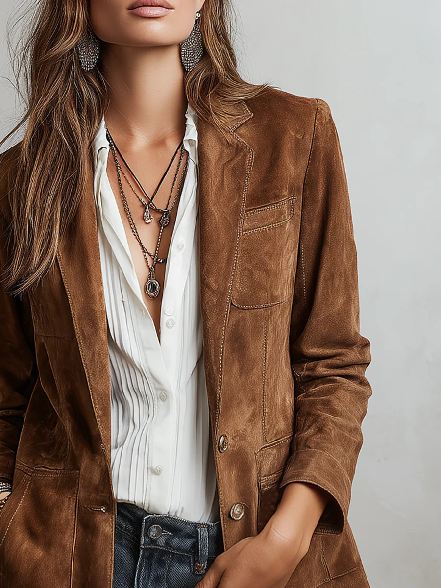 Retro Contrast Stitching Eco-friendly Suede Jacket - Image 4