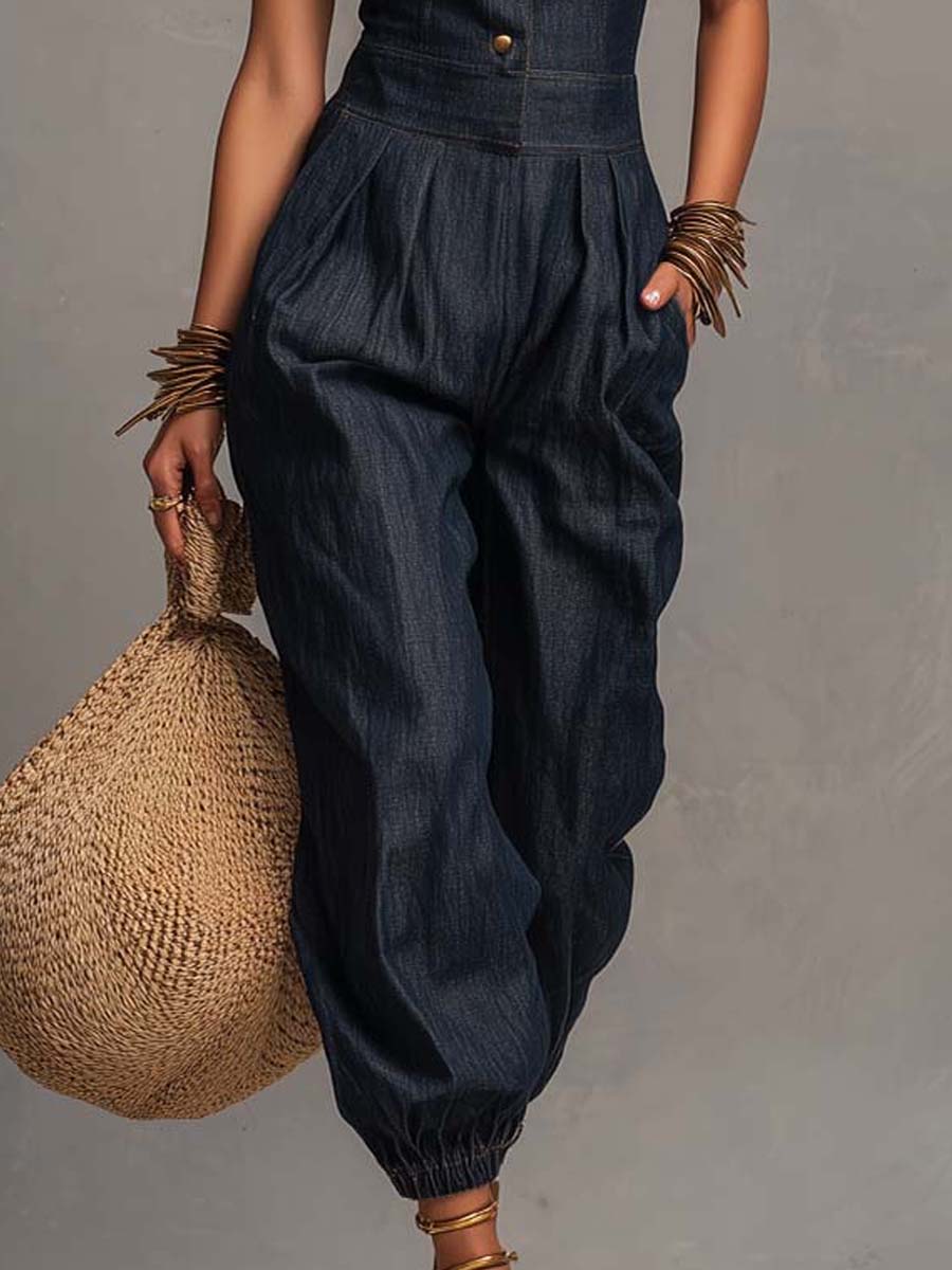Retro Denim Sleeveless Jumpsuit - Image 5