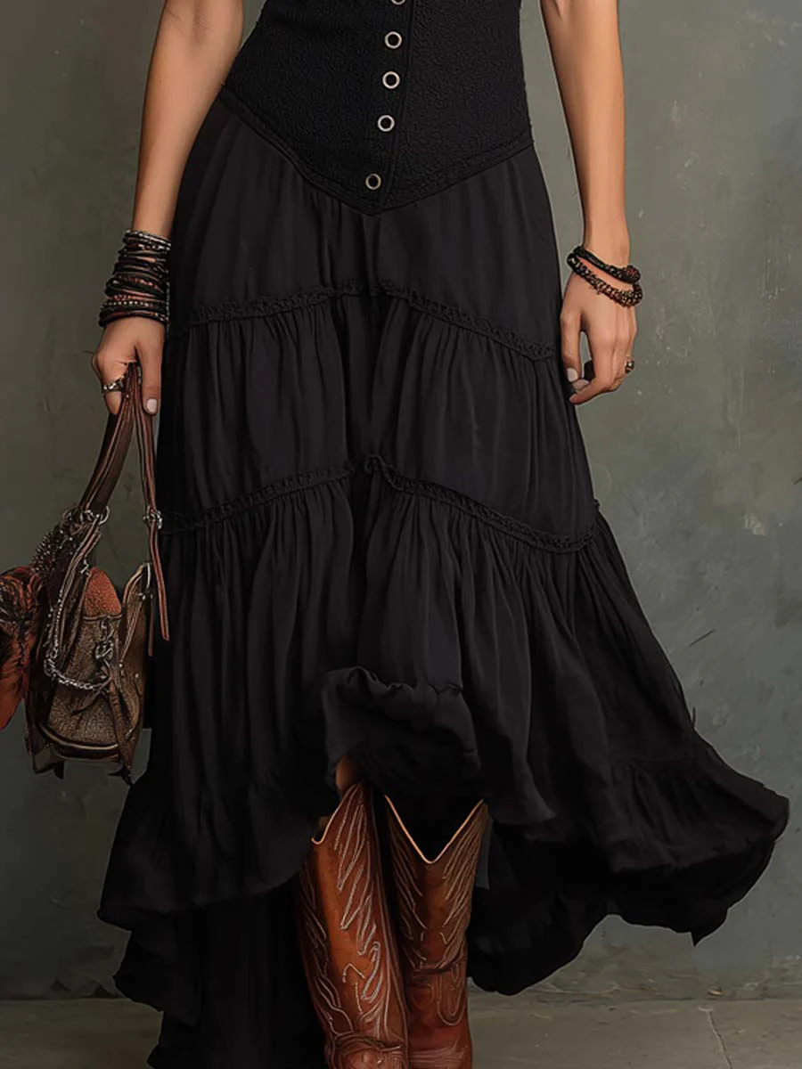 Retro Embroidered-Collar Flared Maxi Dress - Image 3