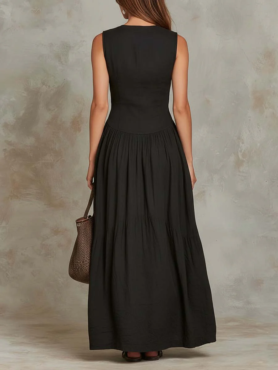 Retro Flap Pocket Cotton Maxi Dress - Image 2