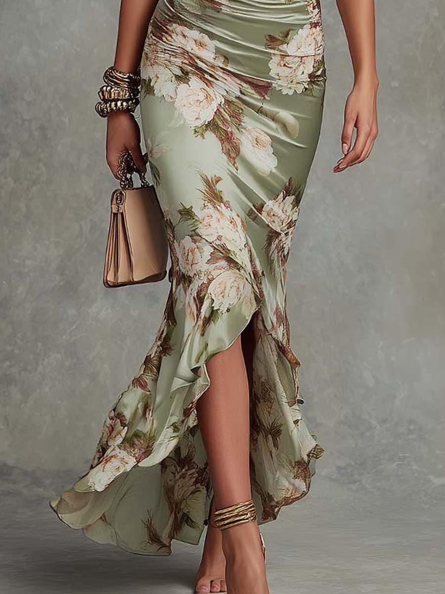 Retro Floral Ruched V-Neck Maxi Dress - Image 5