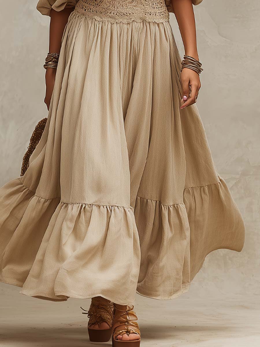Retro Halter-Neck Off-Shoulder Cotton-Linen Two-Piece Set - Image 3