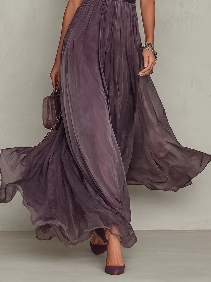 Retro Keyhole Collar Chiffon Maxi Dress With Lace - Image 6