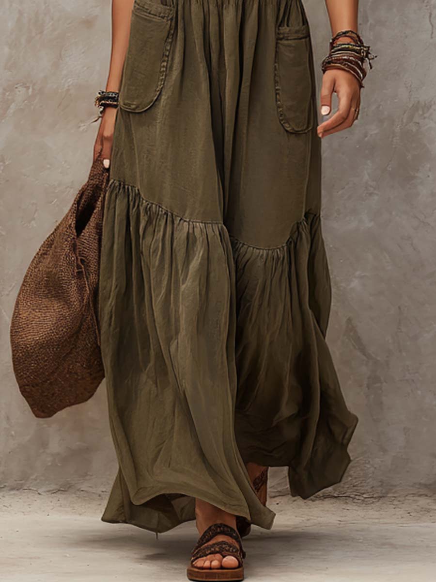 Retro Off-Shoulder Ruched Bust Cotton-Linen Jumpsuit - Image 3
