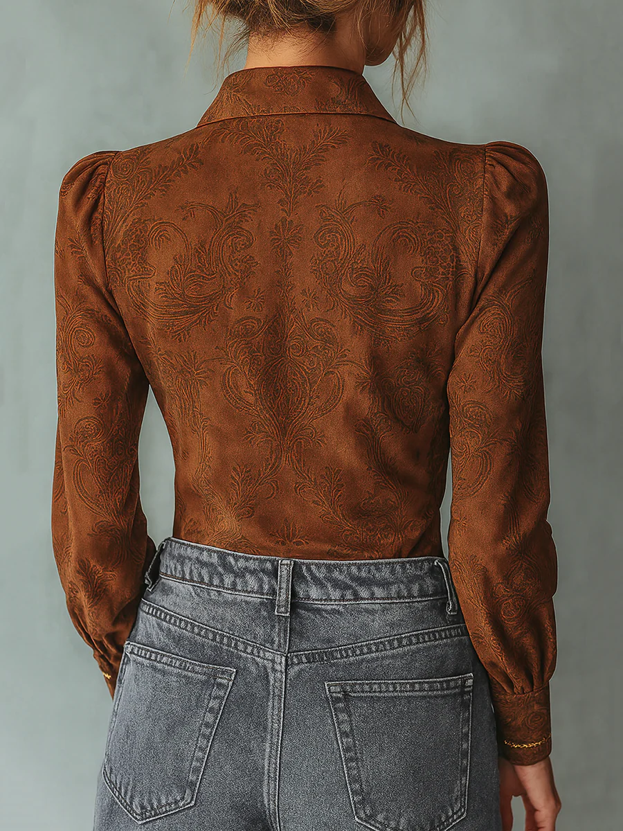 Retro Paisley Eco-friendly Suede Long-sleeved Blouse - Image 7