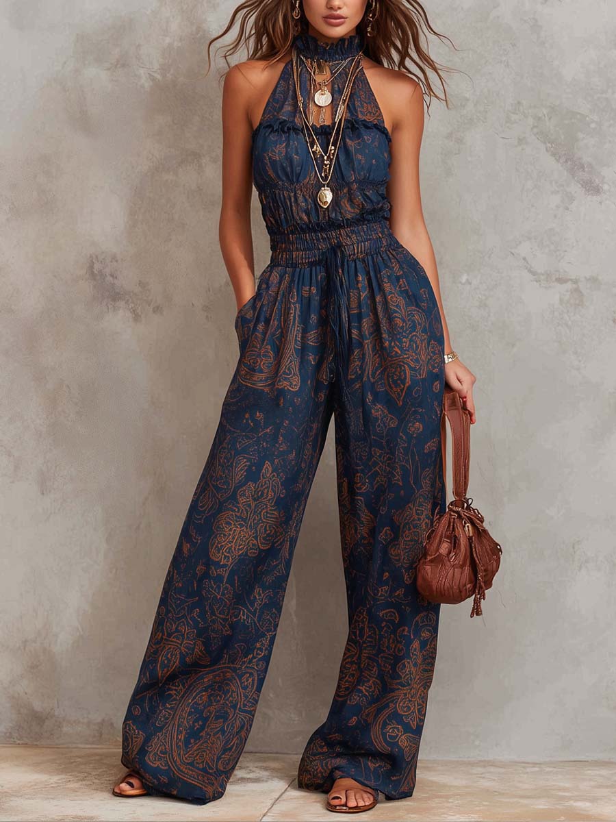 Retro Paisley Halter Jumpsuit