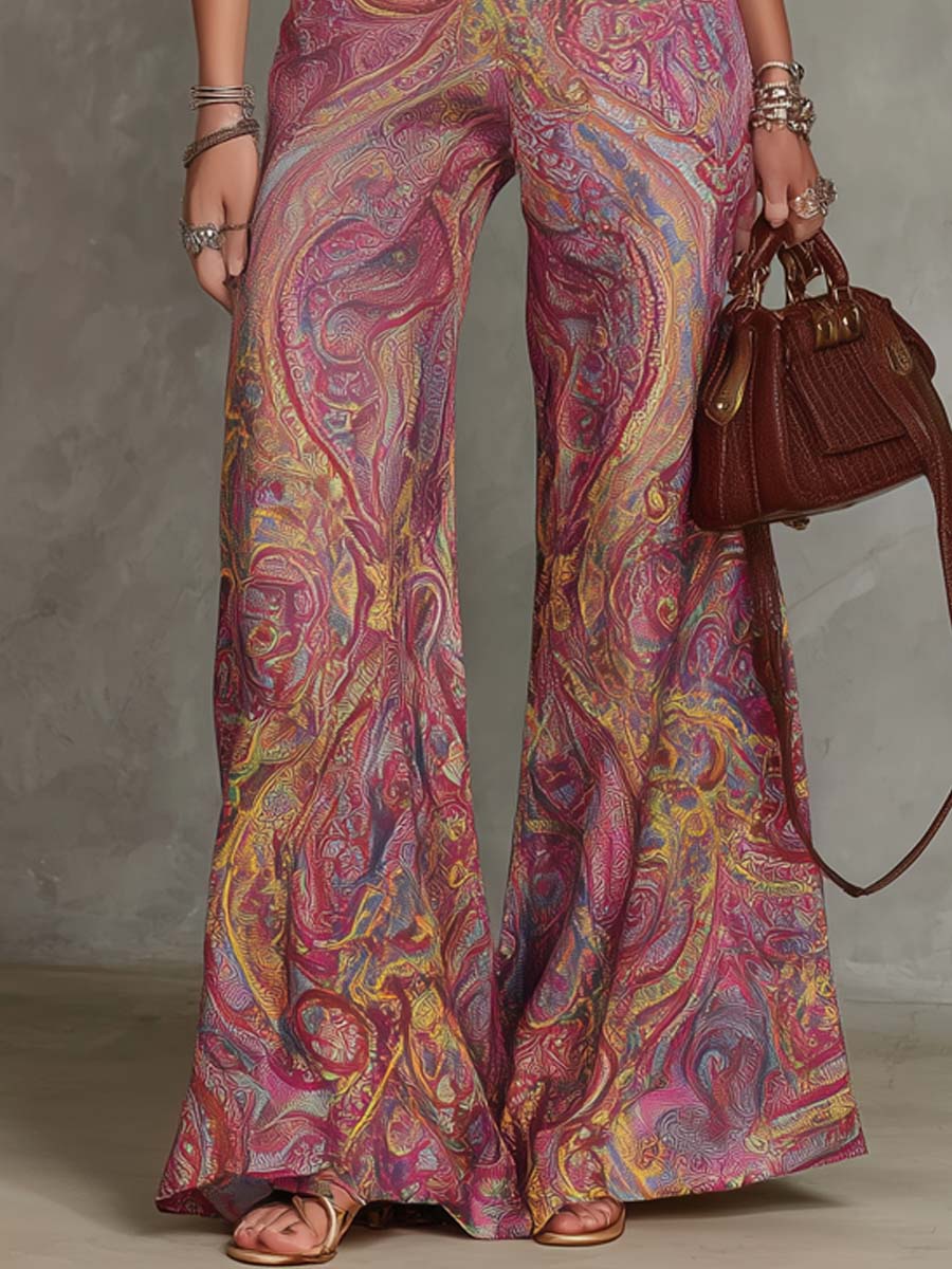 Retro Paisley V-Neck Jumpsuit - Image 3