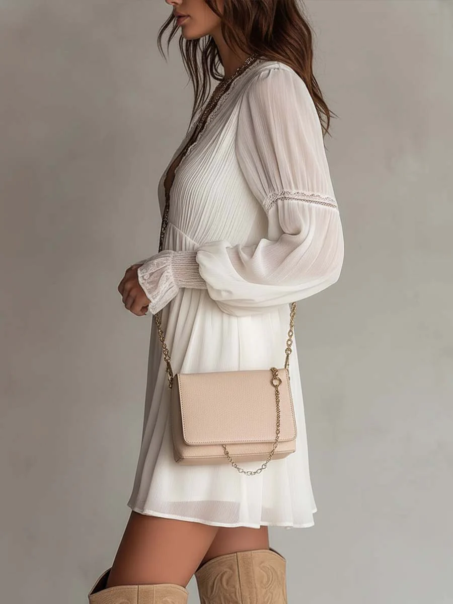 Retro Pleated-Bust Chiffon Mini Dress - Image 2