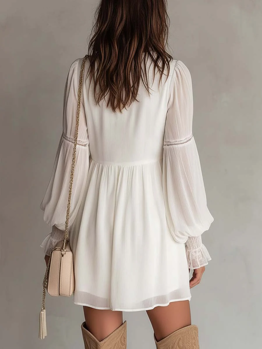 Retro Pleated-Bust Chiffon Mini Dress - Image 3