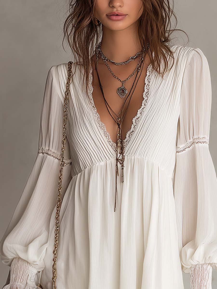 Retro Pleated-Bust Chiffon Mini Dress - Image 4