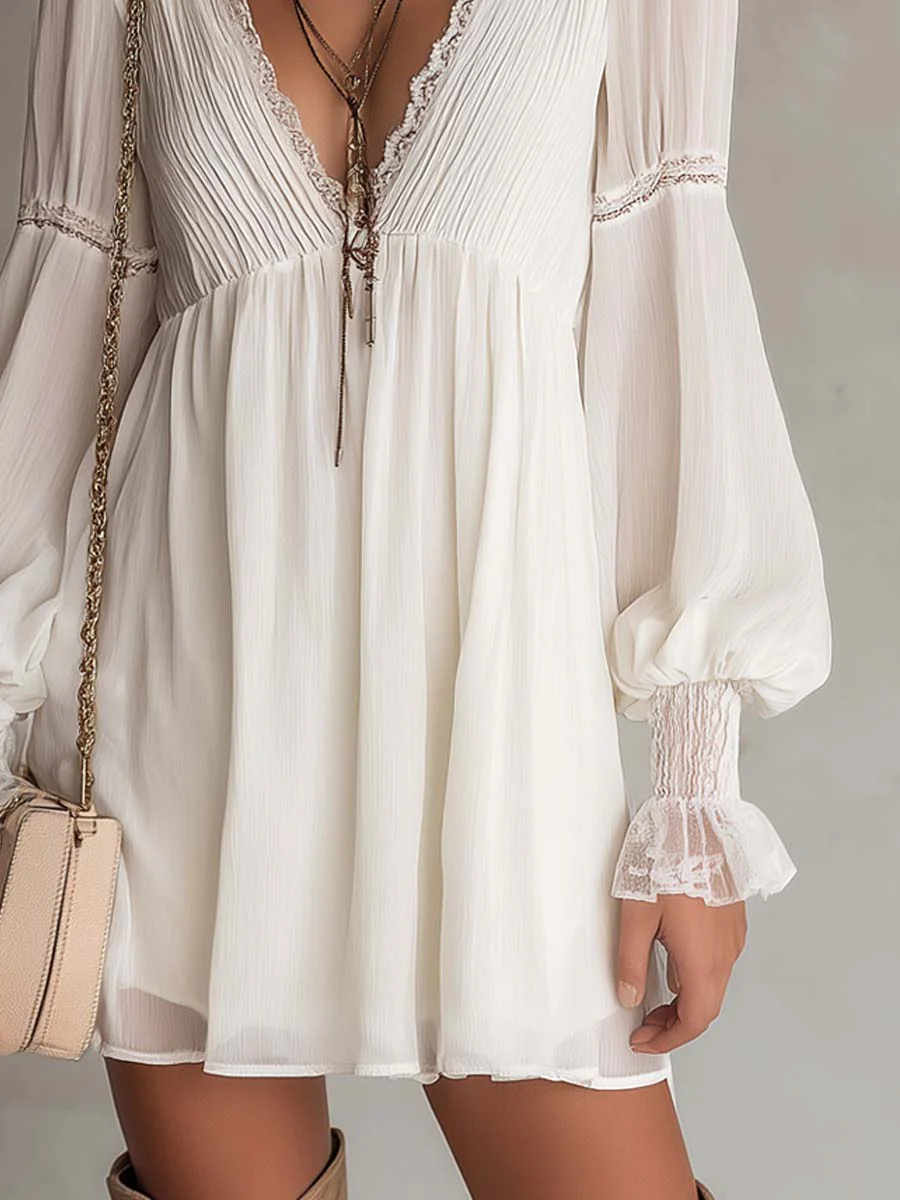 Retro Pleated-Bust Chiffon Mini Dress - Image 5