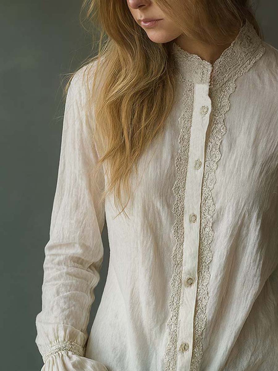 Retro Ruffle Cuffs Lace Blouse - Image 2