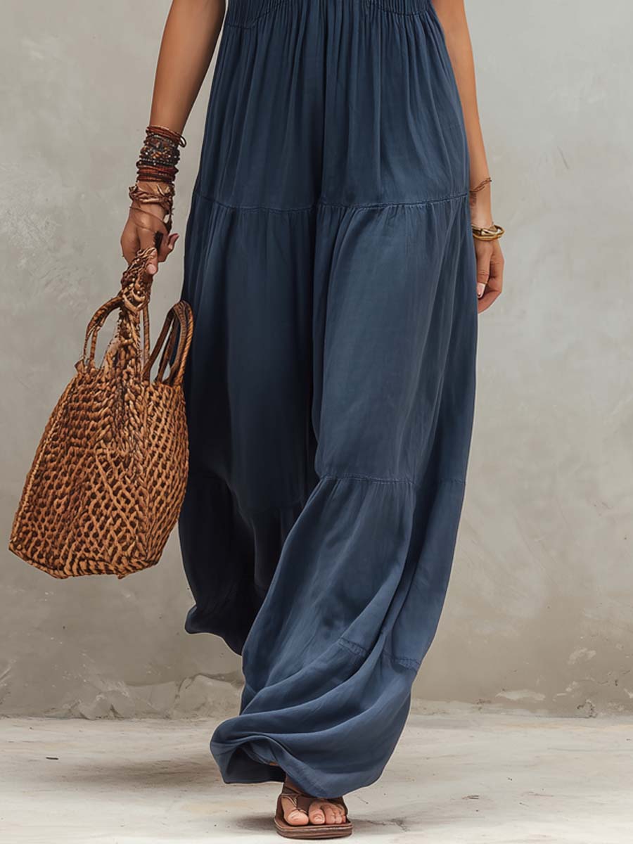 Retro Ruffle Neck Cotton And Linen Jumpsuit - Image 4